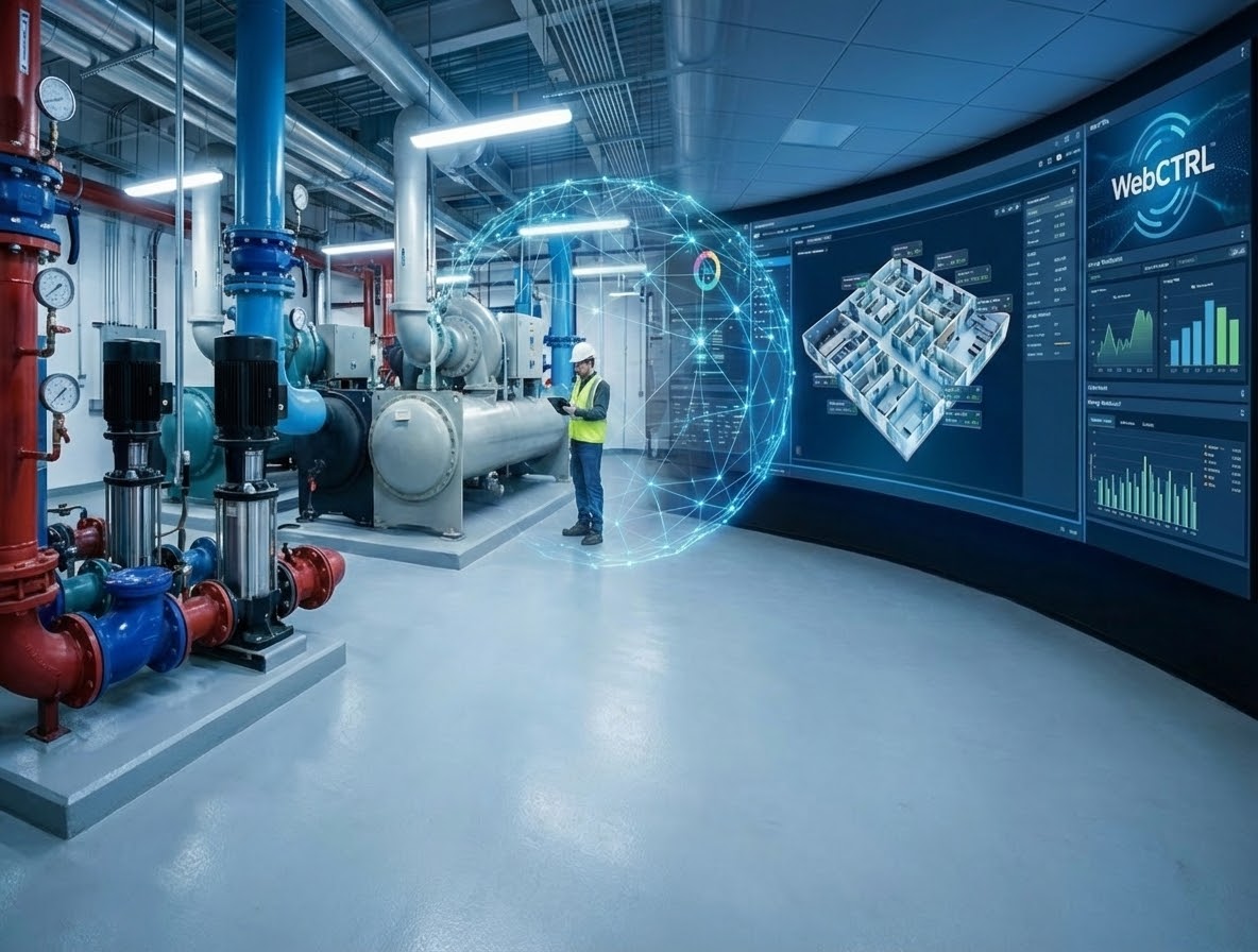 A technician working on a large commercial chiller unit, representing hands-on mechanical expertise.
